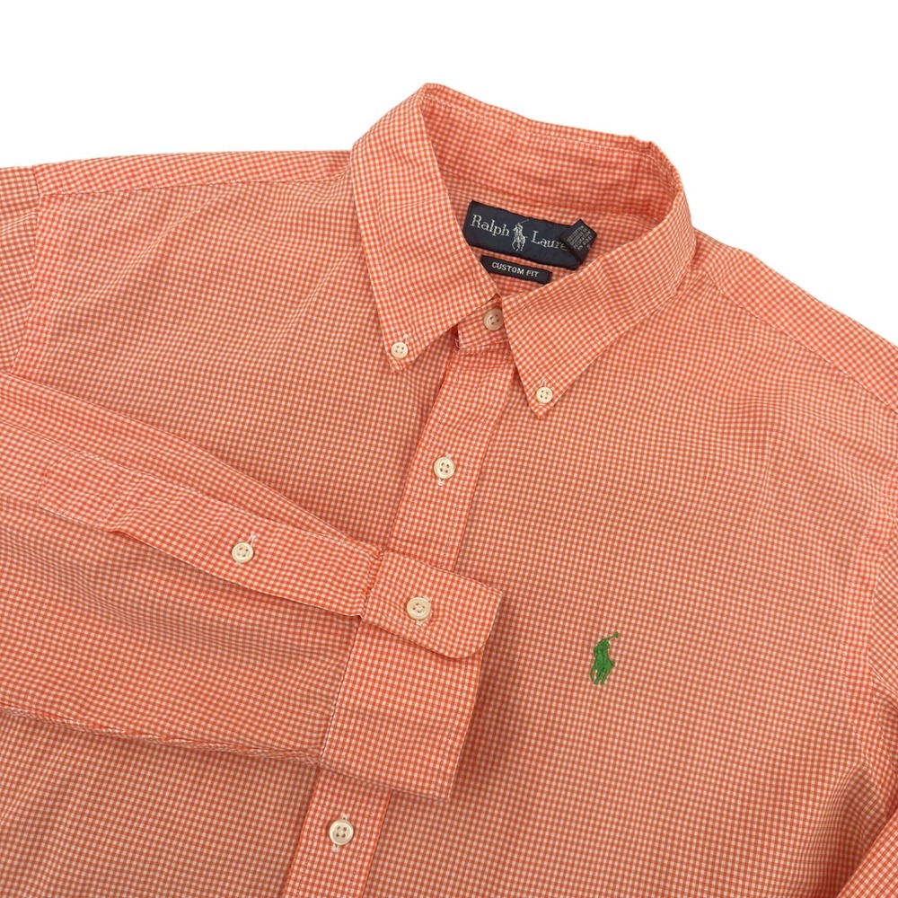 Polo Ralph Lauren Mens Orange Gingham Custom Fit Button‎ Down Shirt Large L 434